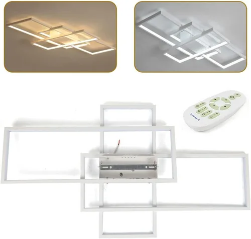 Vista 3 de OUKANING Lámpara de techo LED moderna de 43 pulgadas, lámpara geométrica de montaje empotrado, lámpara de 3 colores con control remoto, lámpara