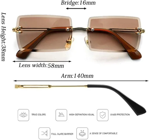 Vista 7 de Tskestvy Gafas de sol rectangulares sin montura para mujeres y hombres gafas de moda de los años 90 accesorios Y2K