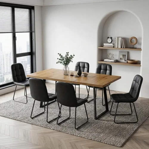 Vista 8 de ZckyCine Mesa de Comedor Moderna de Mediados de Siglo y Sillas para 4 Rectangular de Madera Expandible que Ahorra Espacio Multifuncional Marrón