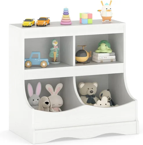Vista 13 de HONEY JOY Organizador de almacenamiento de juguetes para niños con estantería, armario de almacenamiento de organización de 4 compartimentos