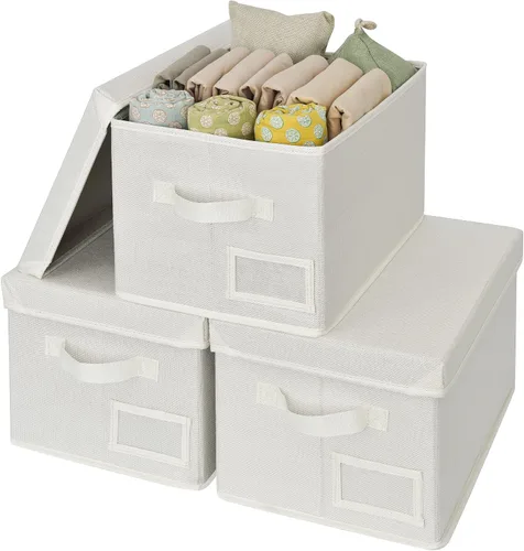 Vista 8 de GRANNY SAYS Cajas de tela con tapas, contenedores de almacenamiento con asas, contenedores de estante para organizar, cajas de almacenamiento extra