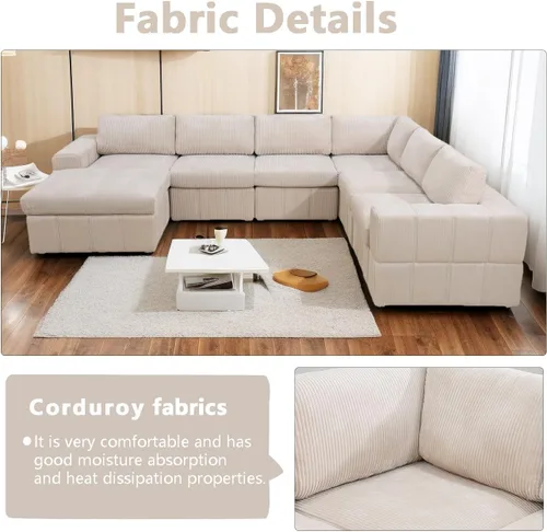Vista 4 de A Ainehome Juego de sofá modular modular con otomanas de gran tamaño en forma de U, sofá modular de 7 asientos con tumbonas reversibles para sala