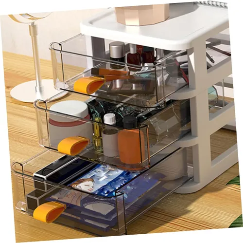 Vista 9 de COLLBATH Caja de tres niveles, cajones extraíbles de almacenamiento, contenedor transparente, pequeño escritorio de oficina, organizador