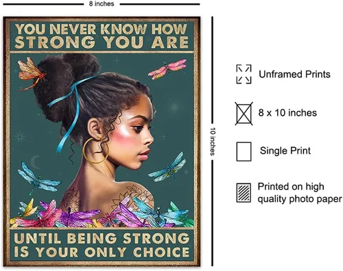Vista 2 de Póster motivacional de mujeres afroamericanas, arte de pared de niña negra, decoración de pared de afroamericanos, frases inspiradoras de libélulas