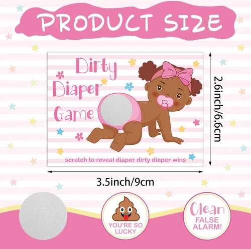 Vista 2 de Geyee 60 Piezas Juego de Raspar para Baby Shower Tarjetas de Rifa Divertidas Juegos de Fiesta de Baby Shower Decoraciones Actividad Linda para Rosa