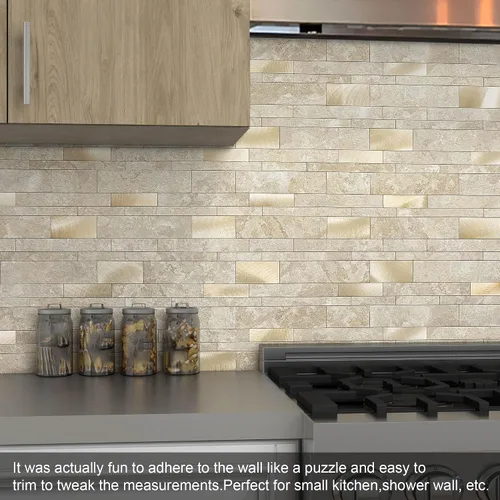 Vista 10 de BeNice Stone Peel and Stick Backsplash - Azulejo lineal de metro beige 10pieza(s)
