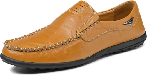 Vista 2 de LUODENGLANG Mocasines de cuero genuino de primera calidad para hombre, zapatos casuales sin cordones para conducir, mocasines para hombre, ligeros