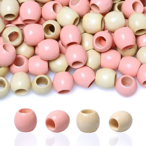 Vista 9 de 200 cuentas de madera de barril de 0.472 in, cuentas de madera de agujero grande para decoración de trenzas de cabello, fabricación de proyectos