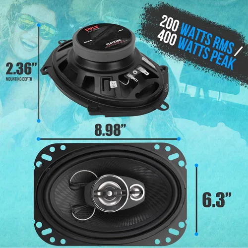Vista 2 de Pyle Altavoces estéreo universales de 3 vías para automóvil, 400 W, 6 x 8 pulgadas, triaxial de alto volumen, audio profesional, altavoz universal