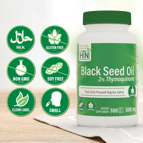 Vista 3 de Negro comino aceite de semillas 500 mg Primera prensado en frío – no-gmo, HTN0067, 1 High Potency Black Cumin Seed Supplement 3rd Party Tested