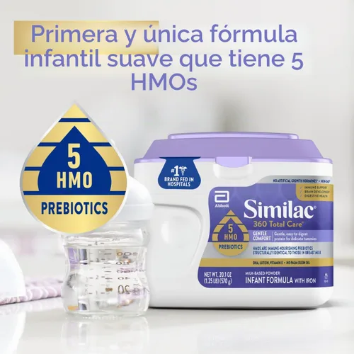 Vista 5 de Similac 360 Total Care Gentle Comfort - Fórmula para bebés, fórmula fácil de digerir, tiene 5 prebióticos HMO, fórmula infantil en polvo, bañera