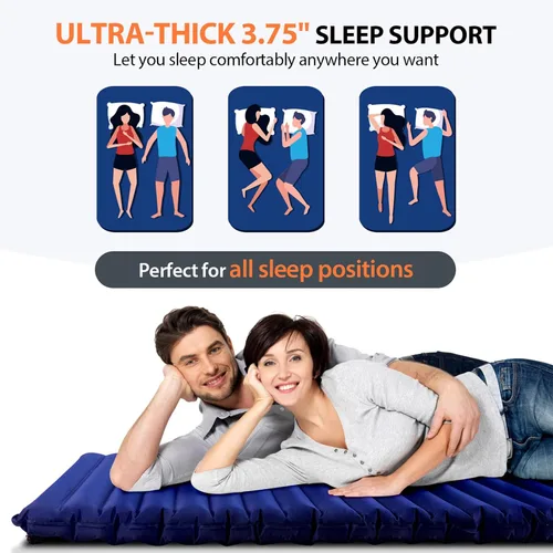 Vista 2 de Hikenture Bomba de pie doble para dormir con 2 almohadas de camping, color verde