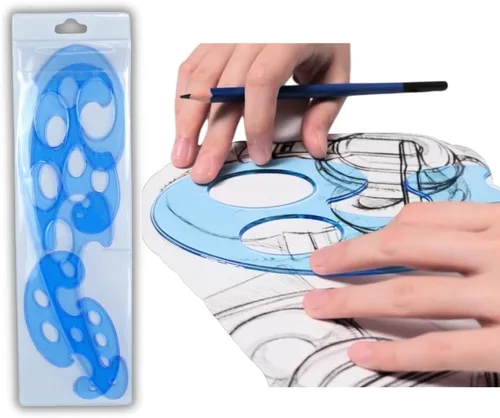 Vista 2 de Regla de curva francesa en plantilla de plástico reutilizable transparente, útil como herramienta de dibujo para instrumentos de dibujo profesional