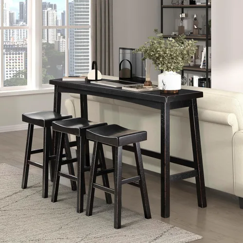 Vista 15 de Juego de mesa de bar Lexicon para 3, juego de mesa pequeña de cocina, mesa de isla de cocina con 3 taburetes de bar de silla de montar, juego