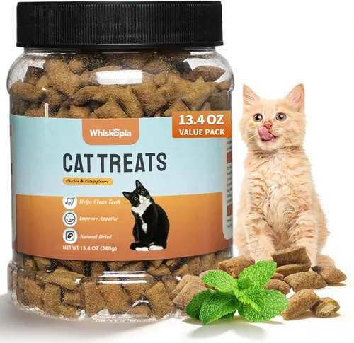 Vista 7 de Golosinas para gatos de interior con hierba gatera de 13.4 onzas con control de bola de pelo y cuidado dental, bocadillos naturales de pollo