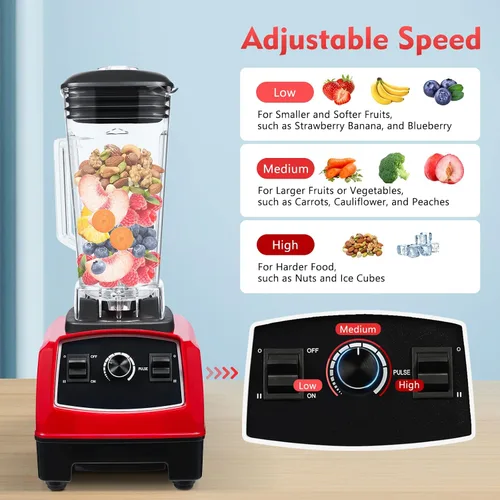 Vista 3 de Licuadora comercial resistente del batido de 2L 2000W, rojo, velocidades múltiples