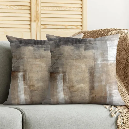 Vista 3 de BETGINY Juego de 2 fundas de almohada marrón y gris de 16 x 16 pulgadas, color gris pardo moderno, pintura de arte abstracto, para sofá, cama