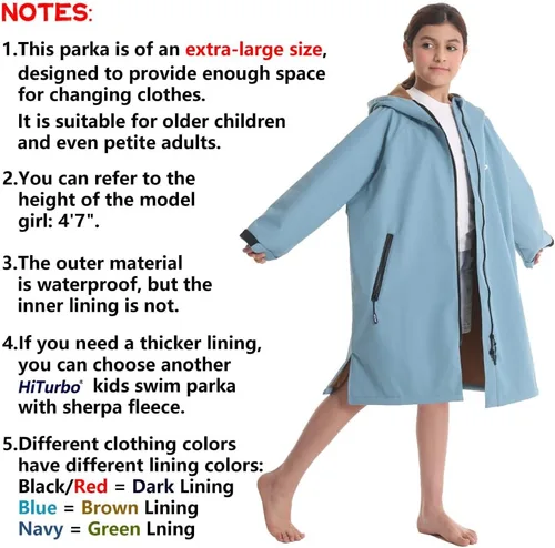 Vista 6 de Hiturbo Parka de natación impermeable para niños abrigo de natación resistente al viento, forro polar fino, chaqueta de nadador de gran