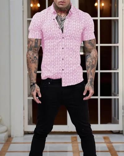 Vista 2 de Camisas de vestir cómodas y flexibles para hombre, de manga corta, atléticas, con botones