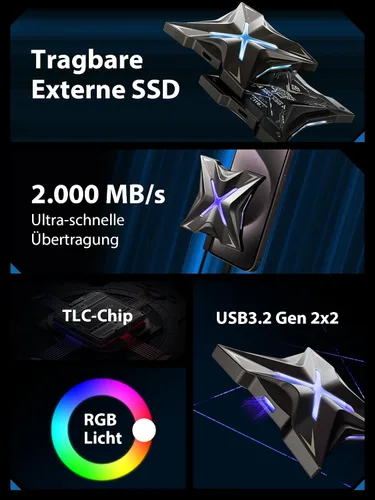 Vista 6 de MOVE SPEED RX20M SSD externo magnético 2TB - 2,000MB/s velocidad Lightning, USB-C, USB 3.2 Gen 2x2, unidad de estado sólido portátil para PS5