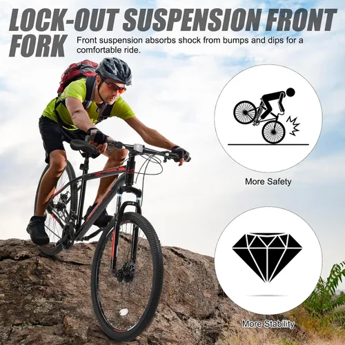 Vista 5 de Ktaxon Bicicleta de Montaña 24/26/27.5 Pulgadas para Hombres y Mujeres con Bicicletas de 21 Velocidades para Adultos, Freno de Disco Doble