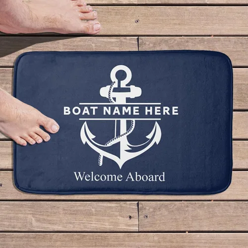 Vista 22 de Tapete náutico personalizado con nombre personalizado, alfombra de bienvenida para yate, puerto deportivo, muelle o retiro en el lago, tapete