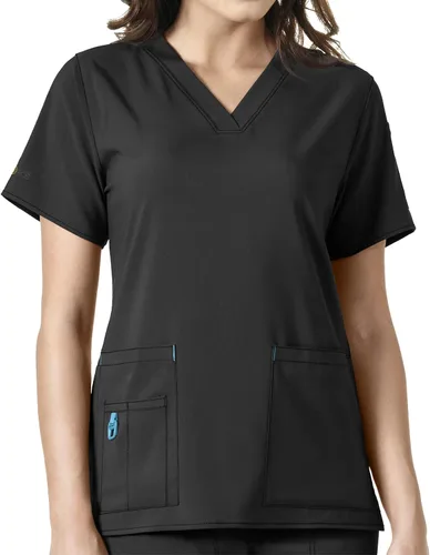Vista 22 de Carhartt Scrubs C12110, camiseta de mujer Force® Cross-Flex de ajuste moderno con cuello en V Azul celeste