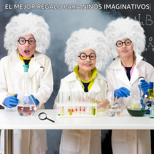 Vista 3 de 9 Pcs Kids Mad Scientist Costume Albert Einstein Costume for 5-14 Years Boy Albert Einstein Costume Cotton Science Laboratory Clothing Crazy