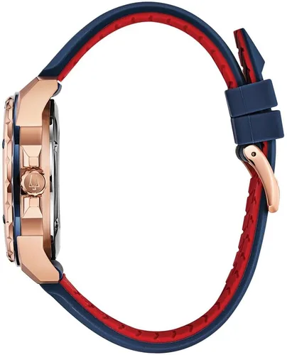 Vista 2 de Bulova Reloj automático con esfera azul Marine Star para hombre 98A227, Tono oro rosa, Reloj automático