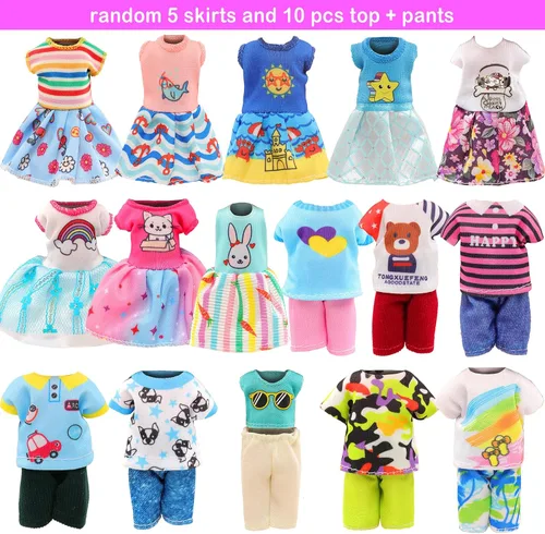 Vista 5 de Miunana Vestido de muñeca de 5.3 pulgadas, 36 piezas, ropa y maleta y sombreros para muñecas de 4 a 6 pulgadas, camiseta y pantalones, trajes