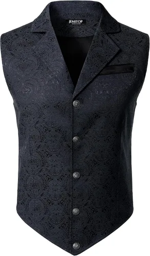 Vista 9 de JEMITOP Chaleco de traje jacquard vintage para hombre Negro