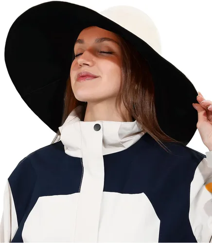 Vista 8 de Sombrero de pescador de algodón para mujer, reversible, de ala ultra ancha, plegable, protección UV, verano, viajes, UPF 50+ Negro