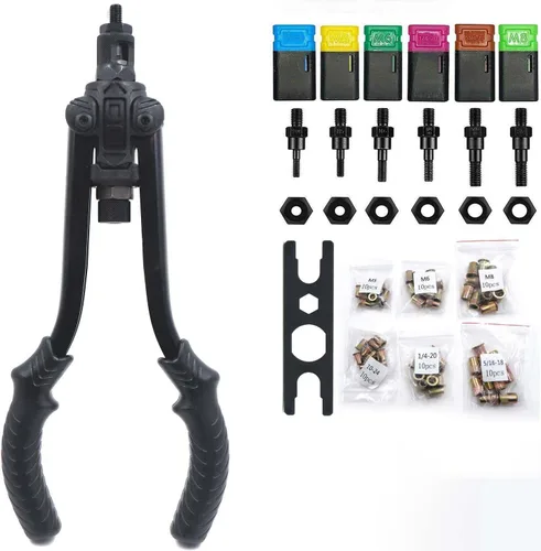 Vista 13 de Kit de pistola remachadora de tuerca de mano de 12.992 in de 13 pulgadas, herramienta de ajuste de rosca, fijador de tuercas NutSert métrico SAE