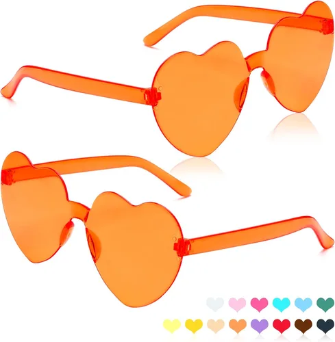 Vista 24 de Lentes de sol con forma de corazón, 2 pares de lentes de sol en forma de corazón, gafas de sol rave para mujeres, regalos de fiesta