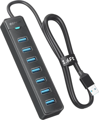 Vista 9 de IDsonix Hub USB 3.0 de 7 puertos para laptop, PC, conexión estable de 5 Gbps SuperSpeed Expansor de puerto USB, divisor multipuerto de expansión