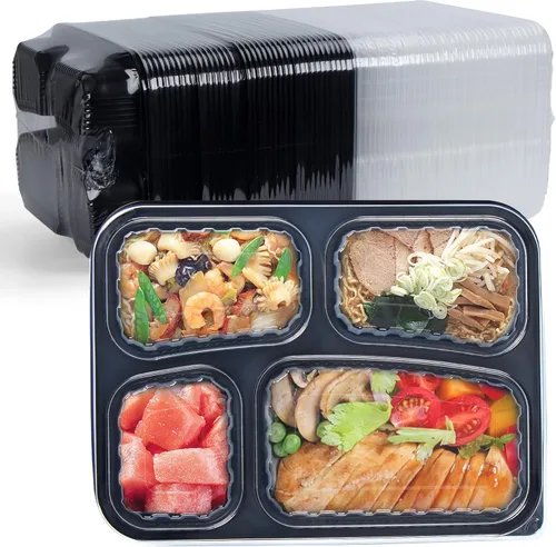 Vista 9 de Recipientes para alimentos de 7.8" 30 onzas, paquete de 65 unidades, plástico de polipropileno relleno mineral sin BPA, 3 compartimentos envoltorio