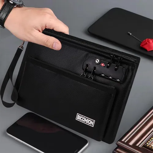 Vista 2 de Bolsa de dinero ignífuga con cerradura, bolsa de efectivo bolsa de banco para efectivo, bolsa de almacenamiento de objetos valiosos, caja fuerte