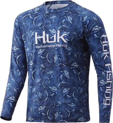 Vista 52 de Huk Pursuit Vented LS para hombre Refracción Fish Fade - San Sal/Wahoo