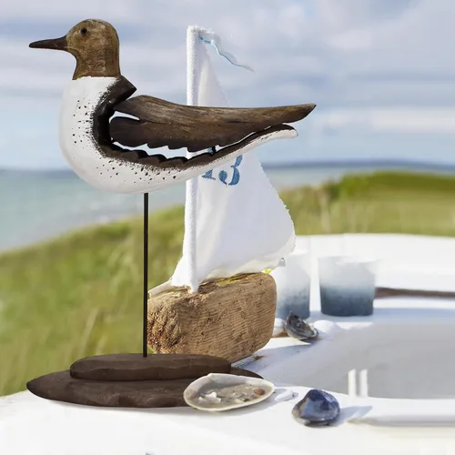 Vista 5 de Estatua de pájaro marino de madera, gaviota en el soporte, escultura náutica de aves costeras, para interiores y exteriores, figura de animales