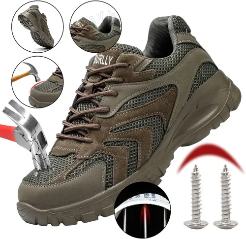 Vista 2 de Asiman Zapatos de punta de acero para hombres y mujeres, zapatos de trabajo indestructibles con puntera de acero, zapatos de seguridad ligeros