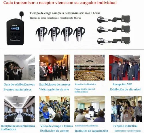 Vista 7 de EXMAX Sistema inalámbrico de guía turístico de audio 2.4G, micrófono susurro, transmisión de voz, traductor de iglesia, dispositivo de intérprete