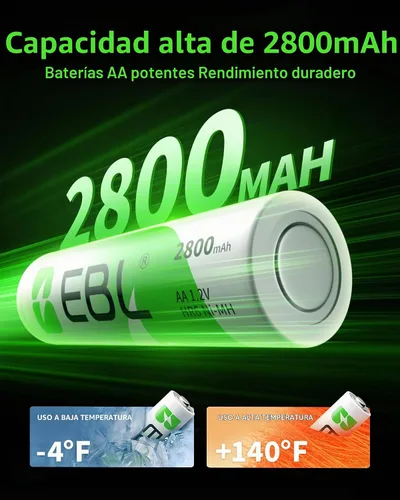 Vista 4 de EBL Baterías recargables AA de 2800 mAh Ready2Charge de calidad AA - 16