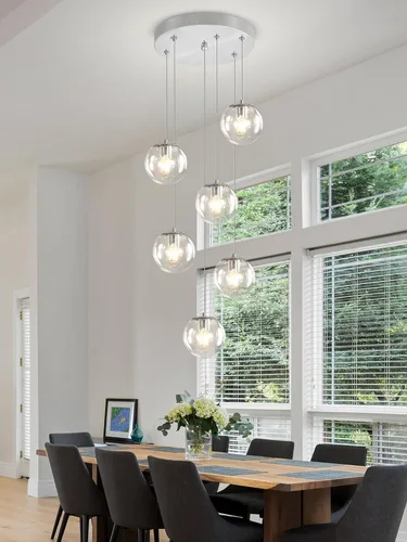 Vista 39 de ykolupty Lámpara colgante negra de 1 luz moderna de globo de vidrio gris ahumado, luces colgantes para isla de cocina, luces colgantes ajustables