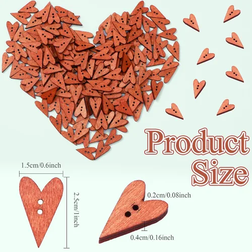 Vista 2 de Zeyune 200 botones de corazón a granel corazones de madera para manualidades, botones de madera de 1 pulgada a granel pequeños botones de corazón