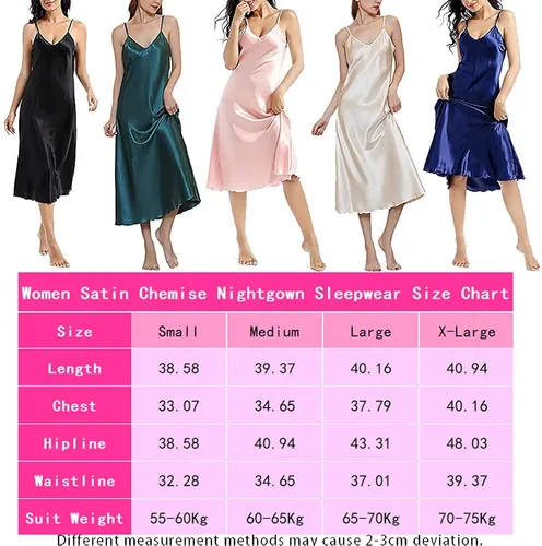 Vista 5 de Amlztr Camisón de satén para mujer, vestido largo para dormir, camisones de seda con cuello en V