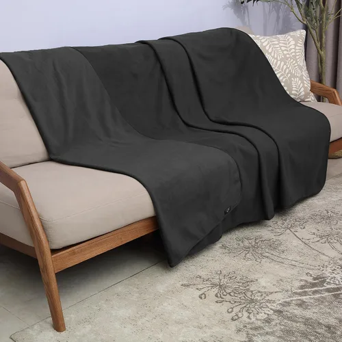 Vista 4 de Catalonia Manta impermeable para cama, funda reversible de forro polar, protector de muebles lavable a prueba de líquidos Black/Black Double-Sided
