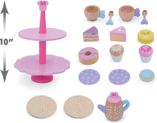 Vista 4 de Just Play Disney Wooden Toys - Juego de té de Minnie Mouse, juego de simulación, juguetes para niños con licencia oficial para niños a partir de 3