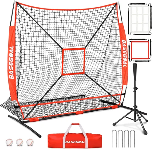 Vista 10 de BaseGoal 6'×6' Baseball Softball Practice Net,Baseball Backstop,for Hitting Pitching Batting Catching with Bow Frame,Bonus Strike Zone,Target