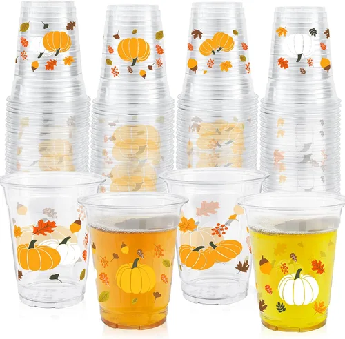 Vista 32 de ABURRORI 50 Piezas Vasos de Plástico de 12 Onzas Otoño Acción de Gracias, Vasos de Fiesta de Otoño Acción de Gracias con Estampado de Hoja de Arce
