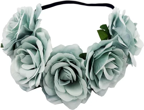 Vista 9 de Diadema de corona floral rosa guirnalda de flores para festival de boda Negro